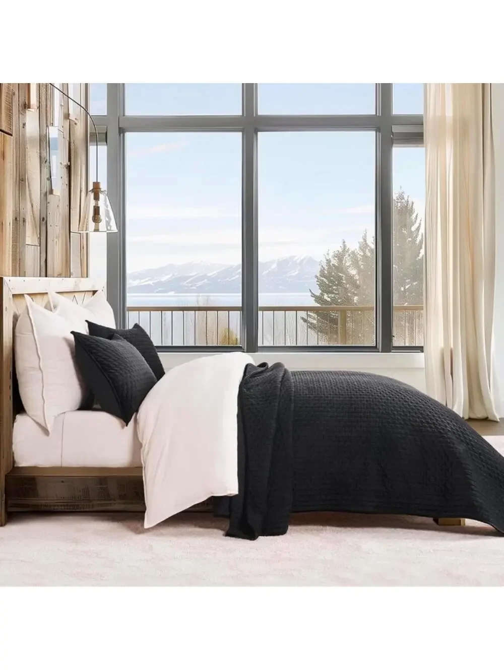 🆕 PB Style 3 Piece Queen Black Onyx Luxe Soft Velvet  Quilt Coverlet Set.